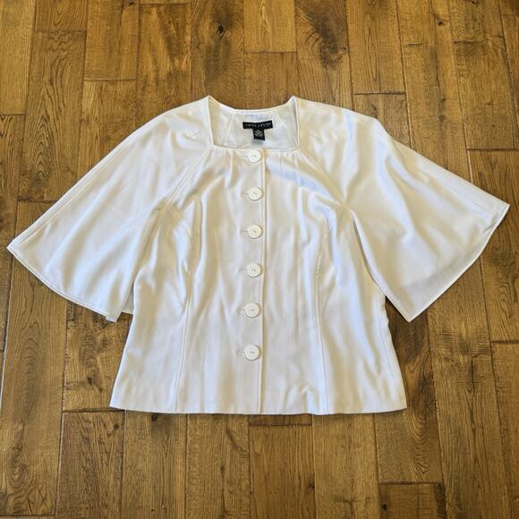 Larry Levine Stretch 3/4 Sleeve Button Down Blazer Blouse Ivory Womens Sz XL - Picture 1 of 5